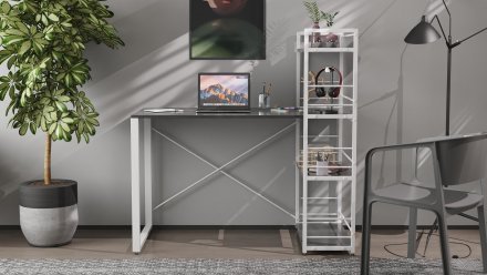 Письмовий стіл Ferrum-decor Серії Конект з етажеркою 75x120x60 білий ДСП Сосна Кембра 16мм (FRD-104229)