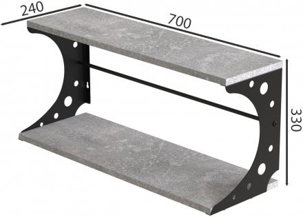 Настінна полиця Ferrum-decor Букін 330x700x240 метал Чорний ДСП Бетон 16 мм (FRD-102890)