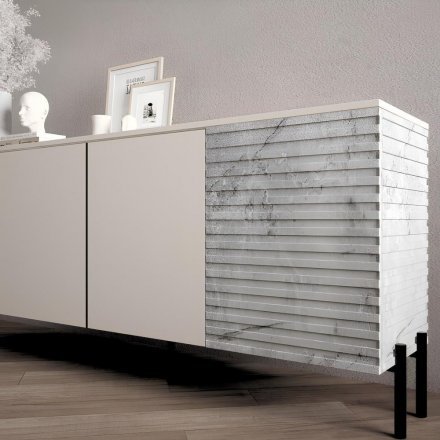 Комод у вітальню на чорних металевих ніжках LION Грей 204x38x76,5 см Бетон темний/Камінь (LION-042612)