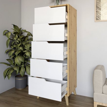 Комод високий з білими ніжками 5 ящиків М-ЗОН Борн 500 Німфея Альба (білий) (MZN-031109) Комод високий з білими ніжками 5 ящиків М-ЗОН Борн 500 Німфея Альба (білий) (MZN-031109)