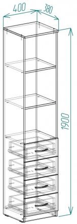 Пенал Анжело Ferrum-decor на 3 полиці з 4 шухлядами 1900x400x380 ДСП Дуб Таверна 16 мм (FRD-104928)