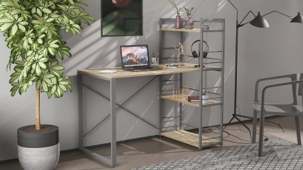 Письмовий стіл Ferrum-decor Серії Конект з етажеркою 75x120x600 сірий ДСП Дуб Сонома 16мм (FRD-104233) Письмовий стіл Ferrum-decor Серії Конект з етажеркою 75x120x600 сірий ДСП Дуб Сонома 16мм (FRD-104233)
