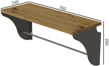 Настінна полиця Ferrum-decor Комфі 260x700x240 метал Сірий ДСП Дуб Артизан 16 мм (FRD-102777)