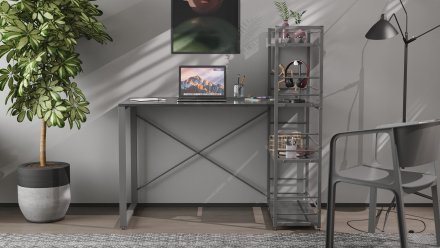 Письмовий стіл Ferrum-decor Серії Конект з етажеркою 75x120x60 сірий ДСП Сосна Кембра 16мм (FRD-104235)