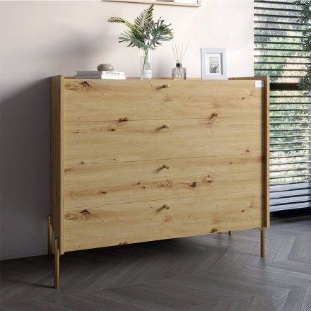 Комод із 4 шухлядами LION Wood із золотими ніжками 100х90х45 см Дуб Артизан (LION-042964) Комод із 4 шухлядами LION Wood із золотими ніжками 100х90х45 см Дуб Артизан (LION-042964)
