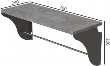Настінна полиця Ferrum-decor Комфі 260x700x240 метал Сірий ДСП Бетон 16 мм (FRD-102778)