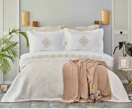 Набір постільний з покривалом + плед Privat Celine gold золотий євро (10) svt-2000022285698 Набір постільний з покривалом + плед Privat Celine gold золотий євро (10) svt-2000022285698