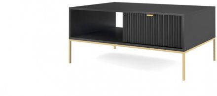 Стіл журнальний Perfect Home Нова / Nova з 2 шухлядами та золотими ніжками L104 Чорний (PFH-091263)