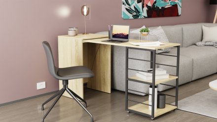 Стіл-тумба трансформер Смарт 2/1 Ferrum-decor 750x1450x500 Чорний метал ДСП Дуб Сонома 16 мм (FRD-105098)