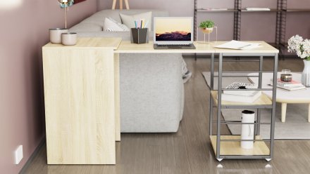 Стіл-тумба трансформер Смарт 2/1 Ferrum-decor 750x1450x500 Чорний метал ДСП Дуб Сонома 16 мм (FRD-105098)