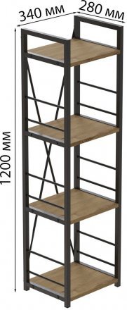 Етажерка 4/34 Ferrum-decor Серії Конект 120x34x28 чорний ДСП Дуб Артизан 16мм (FRD-104273)