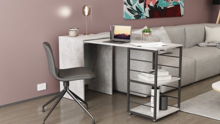 Стіл-тумба трансформер Смарт 2/1 Ferrum-decor 750x1450x500 Чорний метал ДСП Бетон 16 мм (FRD-105101) Стіл-тумба трансформер Смарт 2/1 Ferrum-decor 750x1450x500 Чорний метал ДСП Бетон 16 мм (FRD-105101)