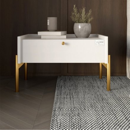 Тумба приліжкова LION Wood з однією шухлядою Німфея Альба (білий) (золоті ножки) (LION-041326) Тумба приліжкова LION Wood з однією шухлядою Німфея Альба (білий) (золоті ножки) (LION-041326)