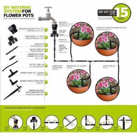 Комплект системи зрошення для квіткових горщиків на 15 крапельниць