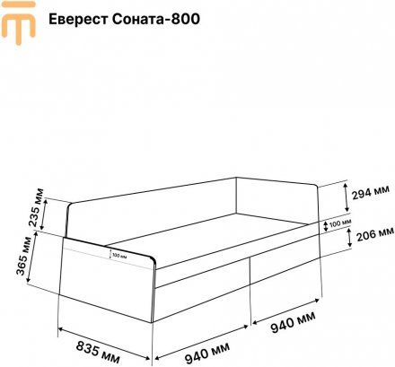 Односпальне ліжко Еверест Соната-800 (без ящиків) 80х190 см німфея альба (DTM-2471)