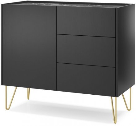 Комод Perfect Home Гармони / Harmony 1-дверний з 3 шухлядами і золотими ніжками KSZ97 Чорний/чорний мармур роял (PFH-091182) Комод Perfect Home Гармони / Harmony 1-дверний з 3 шухлядами і золотими ніжками KSZ97 Чорний/чорний мармур роял (PFH-091182)