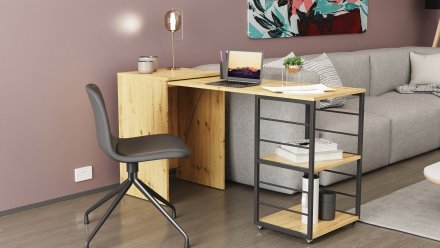 Стіл-тумба трансформер Смарт 2/2 Ferrum-decor 750x1450x600 Чорний метал ДСП Дуб Артизан 16 мм (FRD-105107)