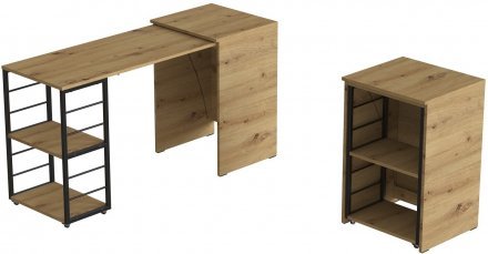 Стіл-тумба трансформер Смарт 2/2 Ferrum-decor 750x1450x600 Чорний метал ДСП Дуб Артизан 16 мм (FRD-105107)