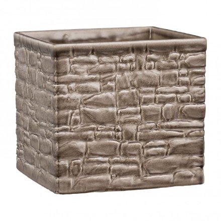 Кашпо для квітів Stone Look кераміка 13" кам'яний куб 63415 Кашпо для квітів Stone Look кераміка 13" кам'яний куб 63415