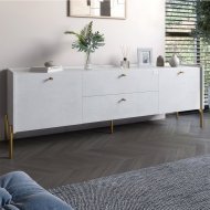 Тумба під телевізор з шухлядами LION Wood з золотими ніжками 160х65х40 см Бетон style (LION-043109)