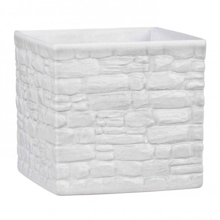 Кашпо для квітів Stone Look кераміка 15" білий куб 63424