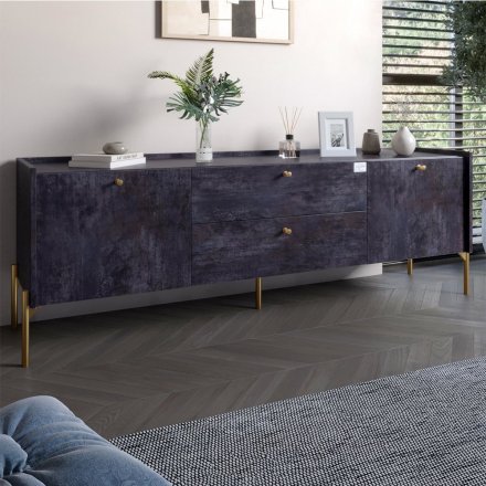 Тумба під телевізор з шухлядами LION Wood з золотими ніжками 160х65х40 см Бетон темний (LION-043110) Тумба під телевізор з шухлядами LION Wood з золотими ніжками 160х65х40 см Бетон темний (LION-043110)