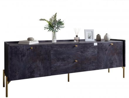 Тумба під телевізор з шухлядами LION Wood з золотими ніжками 160х65х40 см Бетон темний (LION-043110) Тумба під телевізор з шухлядами LION Wood з золотими ніжками 160х65х40 см Бетон темний (LION-043110)