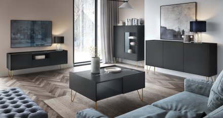 Стіл журнальний Perfect Home Гармоні / Harmony з 2 ящиками та золотими ніжками L97 Чорний/чорний мармур роял (PFH-091200)
