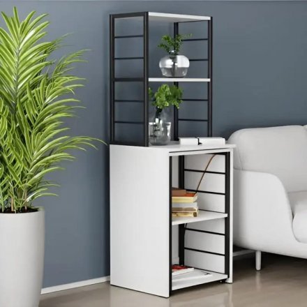 Стіл-тумба трансформер Смарт 3/1 з етажеркою Ferrum-decor 1430x1450x500 Чорний метал ДСП Біле 16 мм (FRD-105109) Стіл-тумба трансформер Смарт 3/1 з етажеркою Ferrum-decor 1430x1450x500 Чорний метал ДСП Біле 16 мм (FRD-105109)