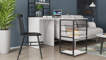 Стіл-тумба трансформер Смарт 3/1 з етажеркою Ferrum-decor 1430x1450x500 Чорний метал ДСП Біле 16 мм (FRD-105109) Стіл-тумба трансформер Смарт 3/1 з етажеркою Ferrum-decor 1430x1450x500 Чорний метал ДСП Біле 16 мм (FRD-105109)