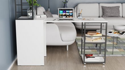 Стіл-тумба трансформер Смарт 3/1 з етажеркою Ferrum-decor 1430x1450x500 Чорний метал ДСП Біле 16 мм (FRD-105109) Стіл-тумба трансформер Смарт 3/1 з етажеркою Ferrum-decor 1430x1450x500 Чорний метал ДСП Біле 16 мм (FRD-105109)