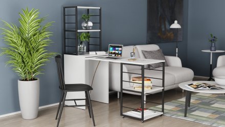 Стіл-тумба трансформер Смарт 3/1 з етажеркою Ferrum-decor 1430x1450x500 Чорний метал ДСП Біле 16 мм (FRD-105109) Стіл-тумба трансформер Смарт 3/1 з етажеркою Ferrum-decor 1430x1450x500 Чорний метал ДСП Біле 16 мм (FRD-105109)