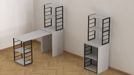 Стіл-тумба трансформер Смарт 3/1 з етажеркою Ferrum-decor 1430x1450x500 Чорний метал ДСП Біле 16 мм (FRD-105109) Стіл-тумба трансформер Смарт 3/1 з етажеркою Ferrum-decor 1430x1450x500 Чорний метал ДСП Біле 16 мм (FRD-105109)