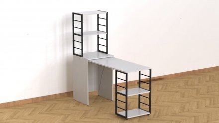 Стіл-тумба трансформер Смарт 3/1 з етажеркою Ferrum-decor 1430x1450x500 Чорний метал ДСП Біле 16 мм (FRD-105109) Стіл-тумба трансформер Смарт 3/1 з етажеркою Ferrum-decor 1430x1450x500 Чорний метал ДСП Біле 16 мм (FRD-105109)