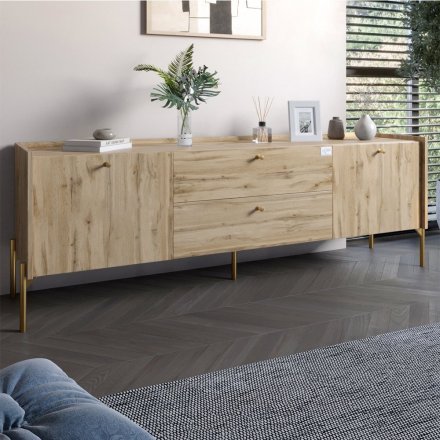 Тумба під телевізор з шухлядами LION Wood з золотими ніжками 160х65х40 см Дуб Аппалачі (LION-043112) Тумба під телевізор з шухлядами LION Wood з золотими ніжками 160х65х40 см Дуб Аппалачі (LION-043112)