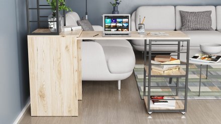 Стіл-тумба трансформер Смарт 3/1 з етажеркою Ferrum-decor 1430x1450x500 Чорний метал ДСП Дуб Сан-Марино 16 мм (FRD-105110) Стіл-тумба трансформер Смарт 3/1 з етажеркою Ferrum-decor 1430x1450x500 Чорний метал ДСП Дуб Сан-Марино 16 мм (FRD-105110)