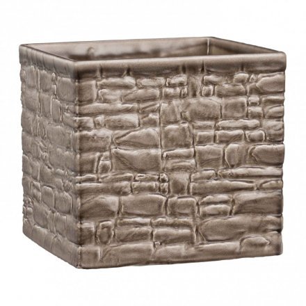 Кашпо для квітів Stone Look кераміка 15" кам'яний куб 63416 Кашпо для квітів Stone Look кераміка 15" кам'яний куб 63416
