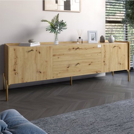 Тумба під телевізор з шухлядами LION Wood з золотими ніжками 160х65х40 см Дуб Артизан (LION-043113)