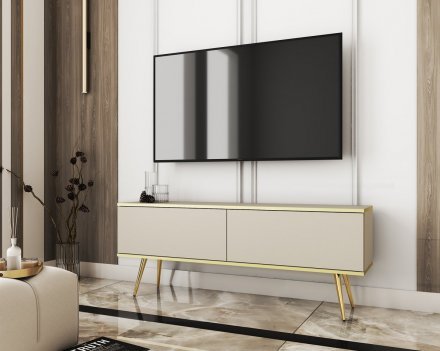 Тумба під телевізор Perfect Home Оро / Oro 2-дверна з золотими ніжками RTV135 Бежевий (PFH-091316)