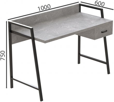Письмовий стіл Ferrum-decor Комфорт 750x1000x600 Чорний метал ДСП Бетон 32 мм (FRD-103428)