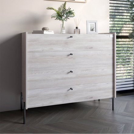 Комод із 4 шухлядами LION Wood із чорними ніжками 100х90х45 см Самоа Димчастий (LION-042985) Комод із 4 шухлядами LION Wood із чорними ніжками 100х90х45 см Самоа Димчастий (LION-042985)