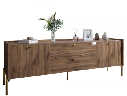 Тумба під телевізор з шухлядами LION Wood з золотими ніжками 160х65х40 см Дуб Ліворно (LION-043114) Тумба під телевізор з шухлядами LION Wood з золотими ніжками 160х65х40 см Дуб Ліворно (LION-043114)