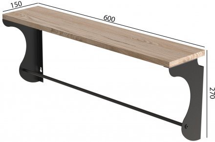 Полиця настінна Ferrum-decor Юзібі 270x600x150 метал Чорний ДСП Дуб Сан-Марино 16 мм (FRD-102675)