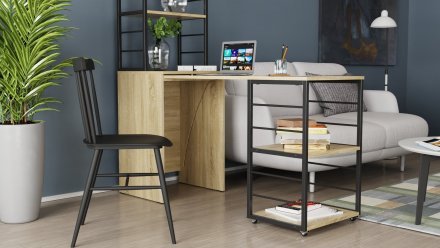 Стіл-тумба трансформер Смарт 3/1 з етажеркою Ferrum-decor 1430x1450x500 Чорний метал ДСП Дуб Сонома 16 мм (FRD-105112) Стіл-тумба трансформер Смарт 3/1 з етажеркою Ferrum-decor 1430x1450x500 Чорний метал ДСП Дуб Сонома 16 мм (FRD-105112)