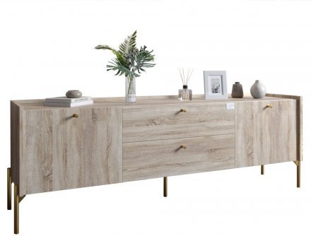 Тумба під телевізор з шухлядами LION Wood з золотими ніжками 160х65х40 см Дуб Сонома (LION-043115) Тумба під телевізор з шухлядами LION Wood з золотими ніжками 160х65х40 см Дуб Сонома (LION-043115)