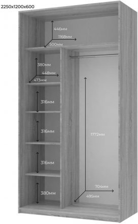 Шафа-купе Doros Сіті Лайт Кашемір 1 ДСП / 1 дзеркало 120х60х225 (80736335)