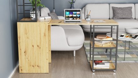 Стіл-тумба трансформер Смарт 3/1 з етажеркою Ferrum-decor 1430x1450x500 Чорний метал ДСП Дуб Артизан 16 мм (FRD-105114) Стіл-тумба трансформер Смарт 3/1 з етажеркою Ferrum-decor 1430x1450x500 Чорний метал ДСП Дуб Артизан 16 мм (FRD-105114)