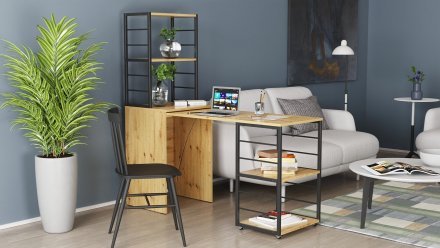 Стіл-тумба трансформер Смарт 3/1 з етажеркою Ferrum-decor 1430x1450x500 Чорний метал ДСП Дуб Артизан 16 мм (FRD-105114) Стіл-тумба трансформер Смарт 3/1 з етажеркою Ferrum-decor 1430x1450x500 Чорний метал ДСП Дуб Артизан 16 мм (FRD-105114)