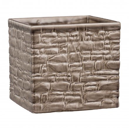 Кашпо для квітів Stone Look кераміка 18" кам'яний куб 63417