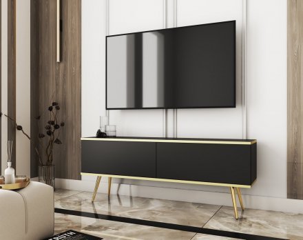 Тумба під телевізор Perfect Home Оро / Oro 2-дверна з золотими ніжками RTV135 Чорний (PFH-091317)